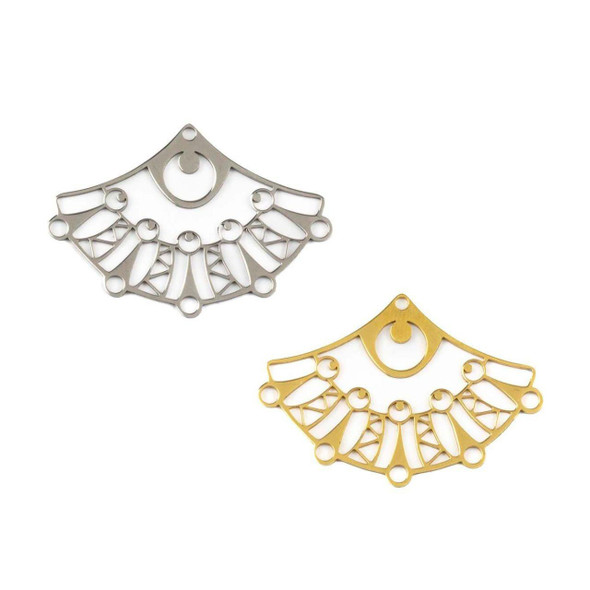Cherry Tree Beads 304 Stainless Steel 26x37mm Fan Components with Moon Cut Out - 2 per bag 