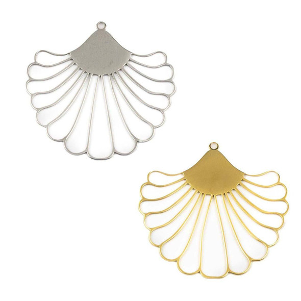 Cherry Tree Beads 304 Stainless Steel 28x40mm Feathered Fan Components - 2 per bag 