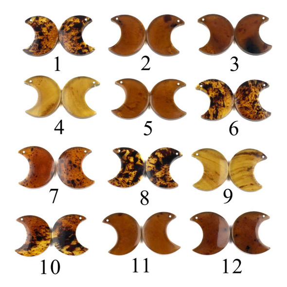 Cherry Tree Beads Amber 20x25mm Top Front Drilled Crescent Moon Pendant Pair - 2 pieces 