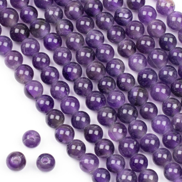 Large Hole Amethyst 8mm Round Beads with 2.5mm Drilled Hole - approx. 8 inch strand