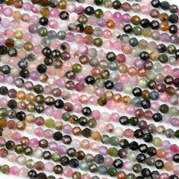 BOGO Rainbow Tourmaline 3mm Faceted Round Beads - 15 inch strand