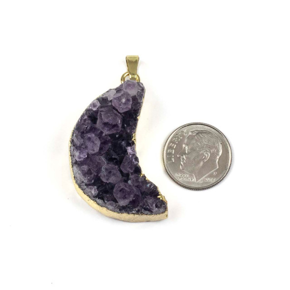 Druzy Amethyst approx. 21x34mm Right Facing Moon Pendant with Gold Foil Edges and Bail - 1 per bag