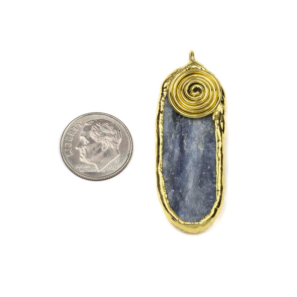 Kyanite approx. 17x43mm Irregular Oval Pendant with Gold Edges, Swirl, and Loop - 1 per bag
