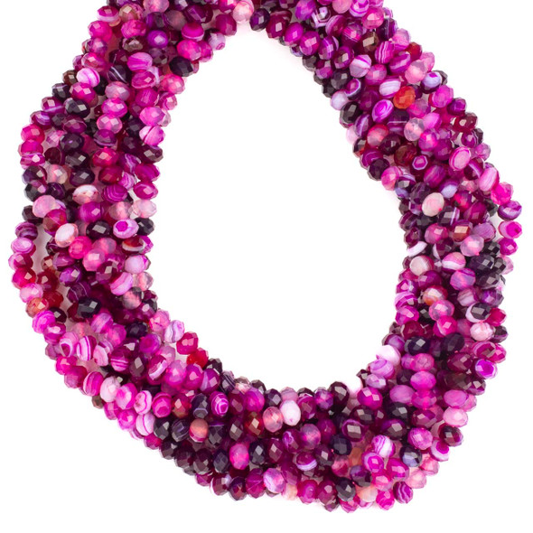Dyed Fuchsia Pink Lace Agate 4x6mm Faceted Rondelle Beads - 15 inch strand