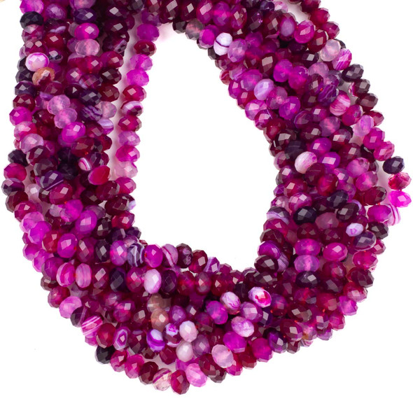 Dyed Fuchsia Pink Lace Agate 5x8mm Faceted Rondelle Beads - 15 inch strand