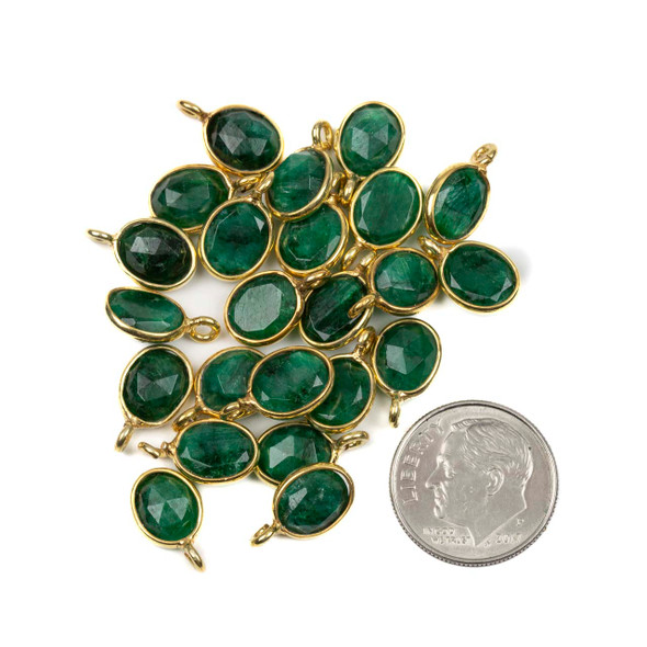Emerald approximately 8x13mm Faceted Oval Drop with Gold Vermeil Bezel - 1 piece