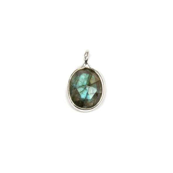 Labradorite approximately 8x13mm Faceted Oval Drop with Sterling Silver Bezel - 1 piece