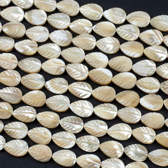 Cherry Tree Beads Mother of Pearl 8x12mm Tan Carved Leaf Beads - 16 inch strand 