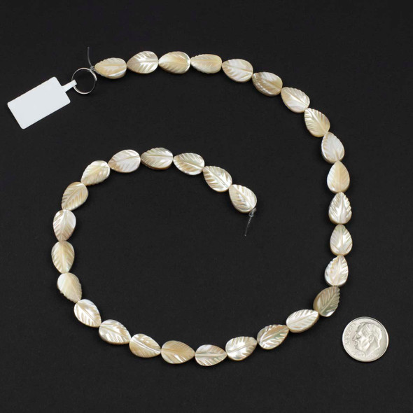 Cherry Tree Beads Mother of Pearl 8x12mm Tan Carved Leaf Beads - 16 inch strand 