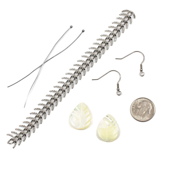 Carved Leaf & Silver Earring Kit - #027