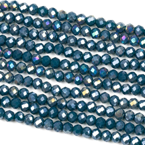 Cherry Tree Beads Crystal 3x4mm Opaque Deep Sea Blue Faceted Rondelle Beads with a Rainbow AB finish - Approx. 16 inch strand 
