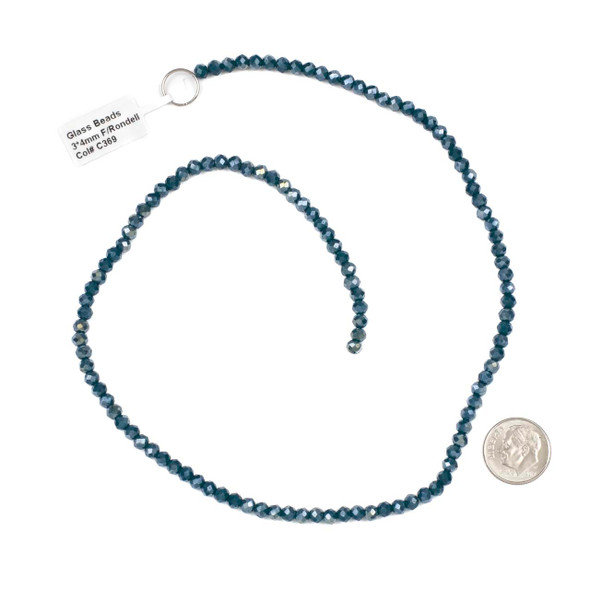 Crystal 3x4mm Opaque Deep Sea Blue Faceted Rondelle Beads with a Rainbow AB finish - Approx. 16 inch strand