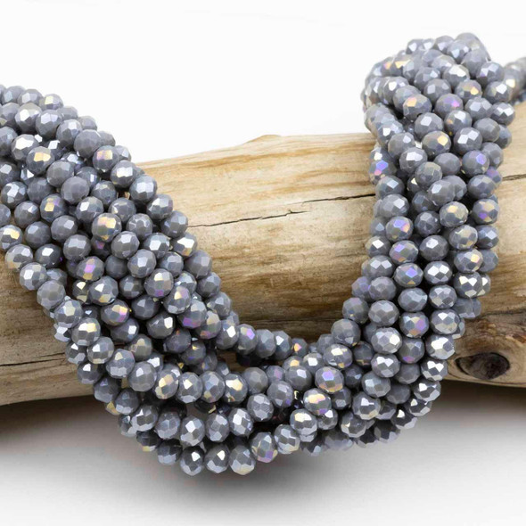 Cherry Tree Beads Crystal 4.5x6mm Opaque Fog Gray Faceted Rondelle Beads with an AB finish - 15 inch strand 