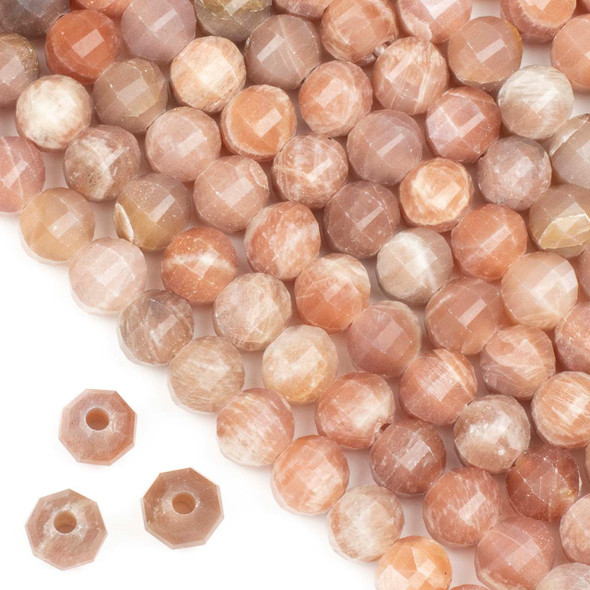 Large Hole Peach Moonstone 10mm Faceted Lantern Beads with a 2.5mm Drilled Hole - approx. 8 inch strand