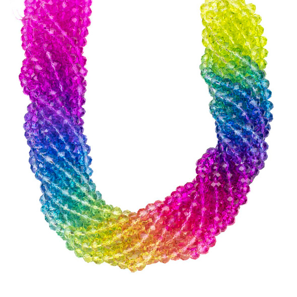 Crystal 6x8mm Bright Rainbow #3 Ombre Faceted Rondelle Beads - 16 inch strand