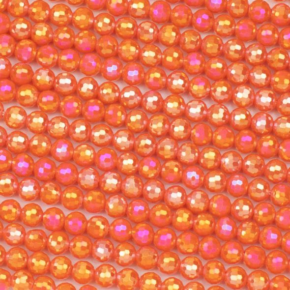 Crystal 6mm Opaque Orange Faceted Round Beads with an AB finish - 16 inch strand