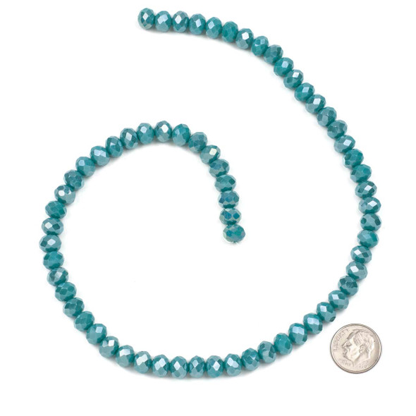 Crystal 6x8mm Ocean Blue Faceted Rondelle Beads with an AB finish - 15 inch strand
