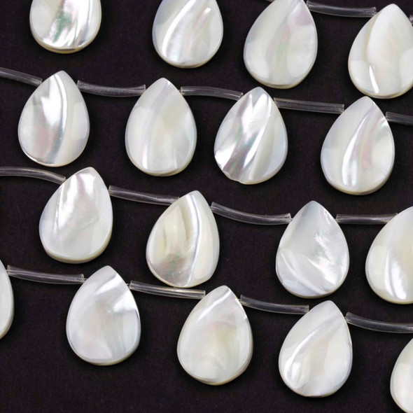 Mother of Pearl 13x18mm White Top Drilled Teardrop Beads - 16 inch strand