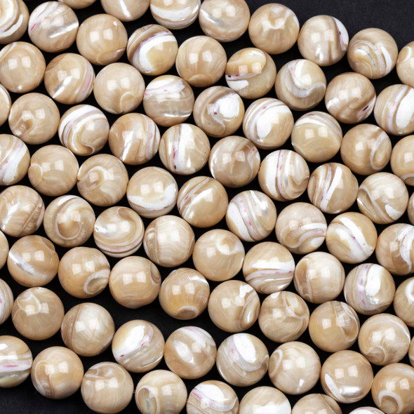 Mother of Pearl 10mm Tan Round Beads - 15 inch strand