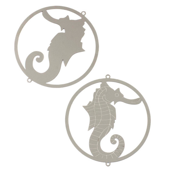 Silver Stainless Steel 55mm Seahorse Link Components - 2 per bag