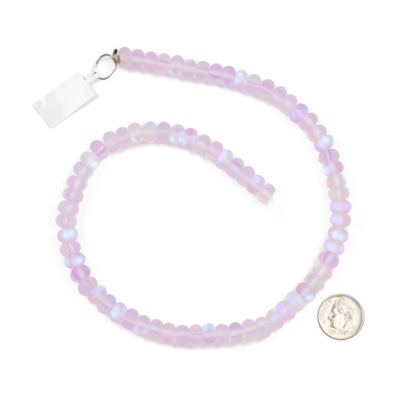 Mermaid Glass or Imitation Glass Moonstone 6x8mm Matte Light Lavender Purple Rondelle Beads - #16, 15 inch strand