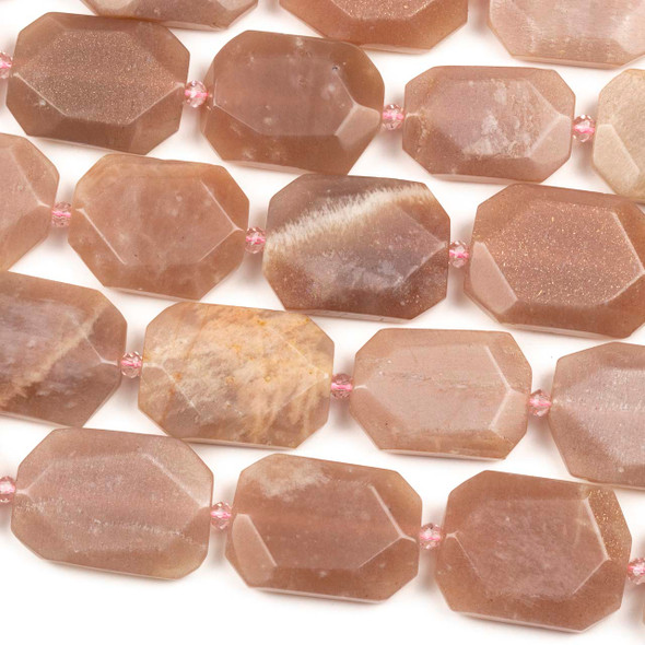 Peach Moonstone approx. 20x30mm Faceted Slab Beads - 15 inch strand