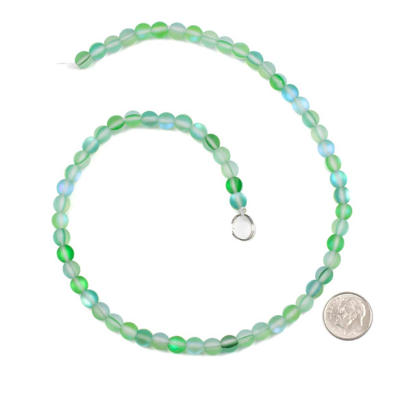 Mermaid Glass or Imitation Glass Moonstone 6mm Matte Green Round Beads - 15 inch strand
