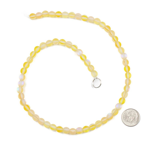 Mermaid Glass or Imitation Glass Moonstone 6mm Matte Yellow Sunshine Round Beads - 15 inch strand