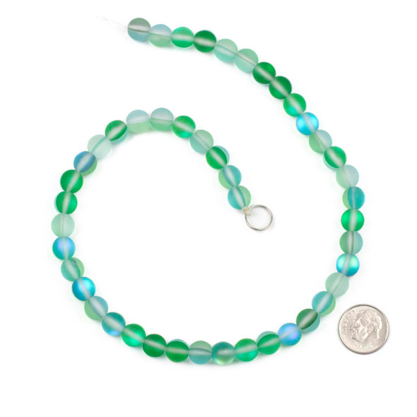 Mermaid Glass or Imitation Glass Moonstone 8mm Matte Green Round Beads - 15 inch strand