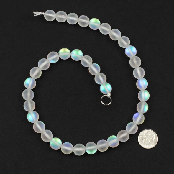 Mermaid Glass or Imitation Glass Moonstone 10mm Matte Clear White Round Beads - 15 inch strand