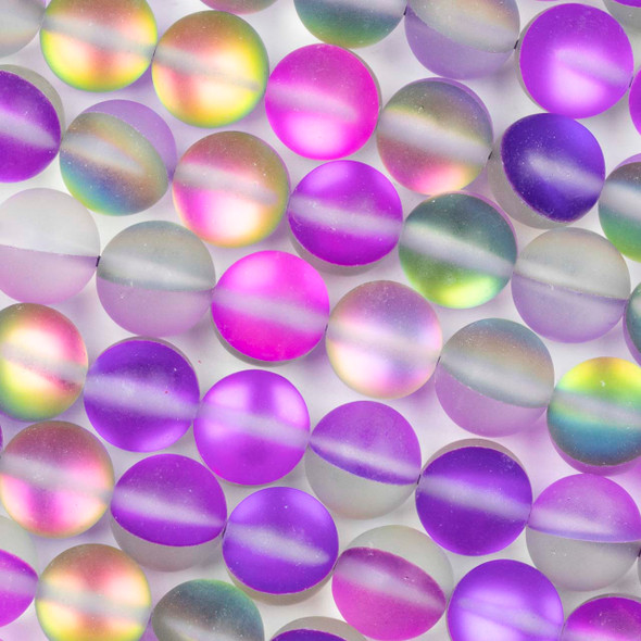 Mermaid Glass or Imitation Glass Moonstone 10mm Matte Azalea Purple Round Beads - 15 inch strand