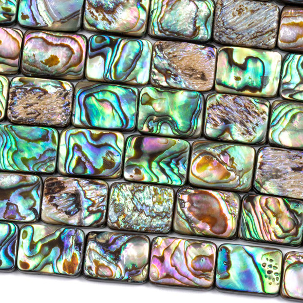 Abalone Paua Shell 12x16mm Rectangle Beads - 16 inch strand