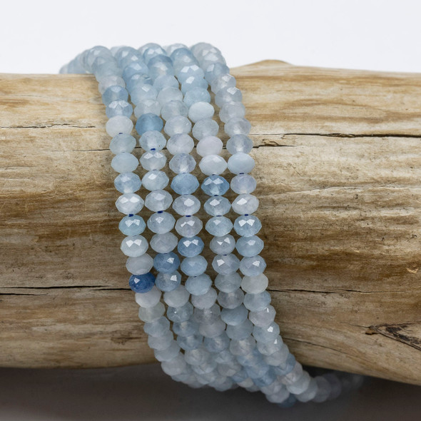 Aquamarine 3x4mm Faceted Rondelle Beads - 15 inch strand