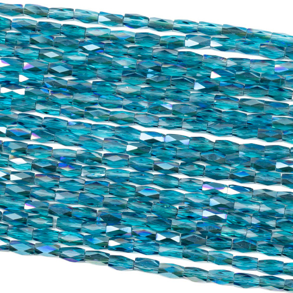 Crystal 4x6mm Blue Green Bahama Mermaid Faceted Tube Beads - 20 inch strand