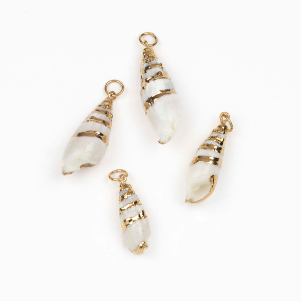 Natural White Bullia Shell approx. 13x42mm Pendants with Electroformed Gold Accents - 4 per bag