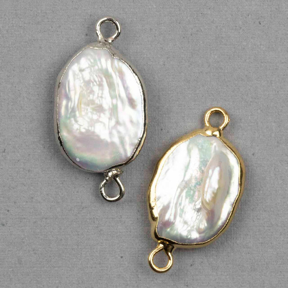 Cherry Tree Beads Freshwater Pearl approx. 11x24mm White Oval Links with Plated Brass Bezel and Loops - 2 per bag 