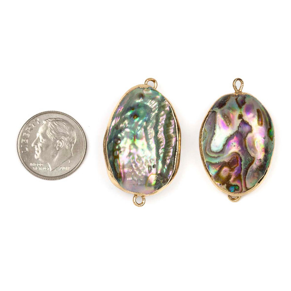 Abalone Paua Shell approx. 18x32mm Nugget Links with Gold Edges and Loops - 2 per bag