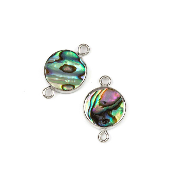 Abalone Paua Shell approx. 12x19mm Coin Links with Silver Edges and Loops - 2 per bag