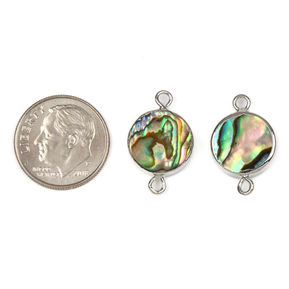 Abalone Paua Shell approx. 12x19mm Coin Links with Silver Edges and Loops - 2 per bag