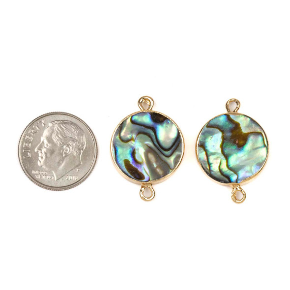 Abalone Paua Shell approx. 17x24mm Coin Links with Gold Edges and Loops - 2 per bag
