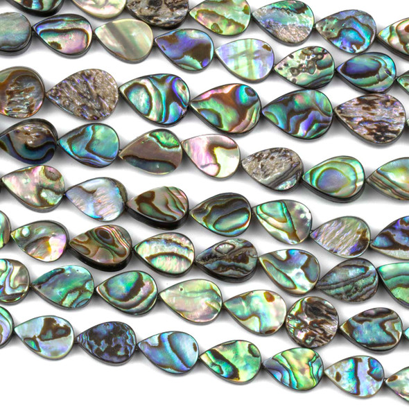 Abalone Paua Shell 8x12mm Through Drilled Teardrop Beads - 16 inch strand