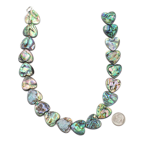 Abalone Paua Shell 20mm Heart Beads - 15 inch strand