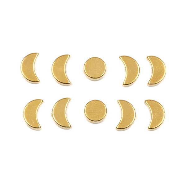 18k Gold Plated 304 Stainless Steel Moon Phase Beads - 10 pieces/2 sets