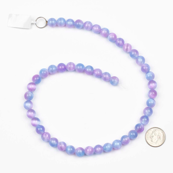 Dyed Selenite Blue & Purple 8mm Round Beads - 15 inch strand