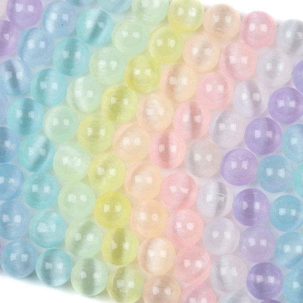 Dyed Selenite Pastel Rainbow Mix 8mm Round Beads - 15 inch strand
