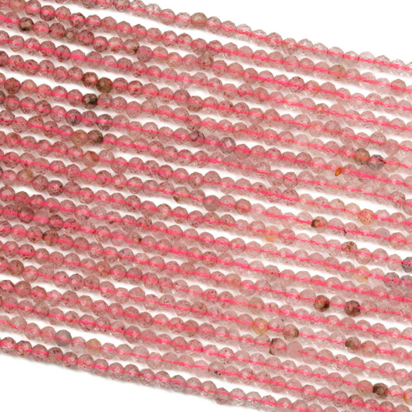 BOGO Strawberry Quartz 2mm Faceted Round Beads - 15 inch strand