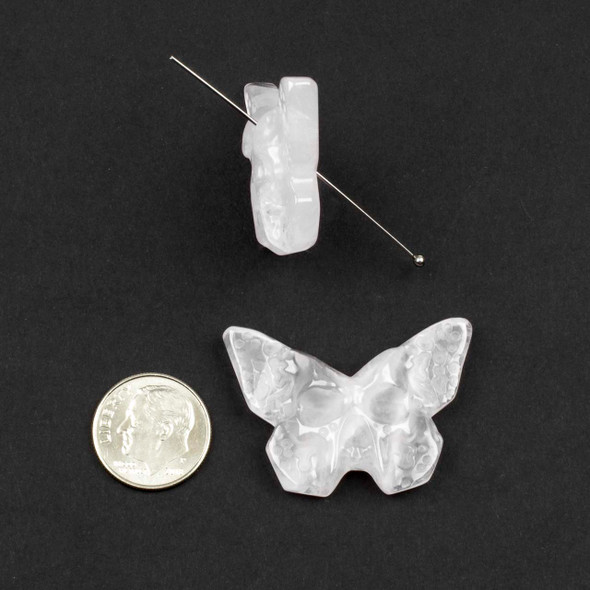Clear Quartz approx. 26x37mm Top to Back Drilled Skull Faced Butterfly Pendant - 1 per bag