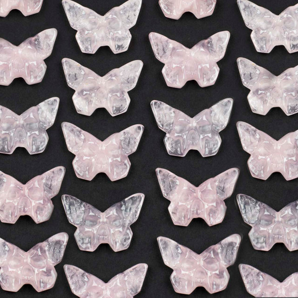 Rose Quartz approx. 26x37mm Top to Back Drilled Skull Faced Butterfly Pendant - 1 per bag