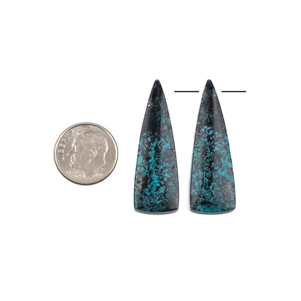 Cherry Tree Beads Blue Opalized Wood 12x37mm Top Side Drilled Triangle Pendant Pair - 2 pieces 