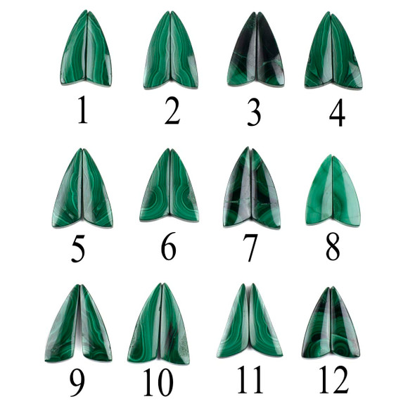 Malachite 12x32mm Top Side Drilled Irregular Triangle Pendant Pair - 2 pieces